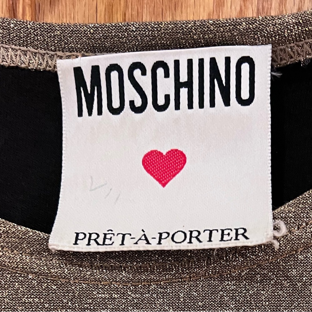 Moschino‎ Pret-A-Porter Gold Metallic Shimmer Long-Sleeve Sweater Top Size 10 - Picture 4 of 14